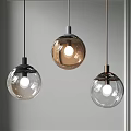 Hanging Spherical Glass Pendant Lights With Transparent Brown Shades And Metal Bases