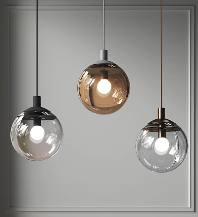 Hanging Spherical Glass Pendant Lights With Transparent Brown Shades And Metal Bases 3d model