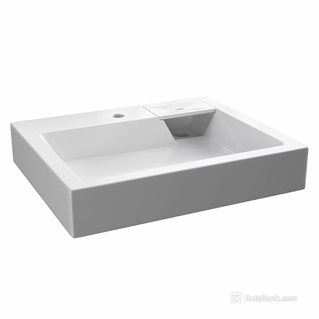 White Square Modern Countertop Washbasin With Sleek Design And Smooth Surface 3d model 