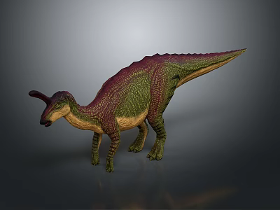 Game Movie Character Dinosaur with Green Purple Yellow Skin Long Tail Horned Head 3d model