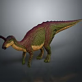 Game Movie Character Dinosaur with Green Purple Yellow Skin Long Tail Horned Head
