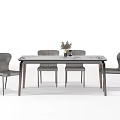 Modern Dining Table Set With Marble Top And Gray Leather Chairs 3d model