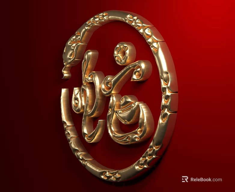 Elegant Swing Door With Golden Oval Decoration And Intricate Patterns On Red Background 3d model 