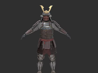 Detailed Game Movie Character Wearing Traditional Samurai Armor With Golden Headdress 3d model