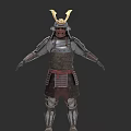 Detailed Game Movie Character Wearing Traditional Samurai Armor With Golden Headdress