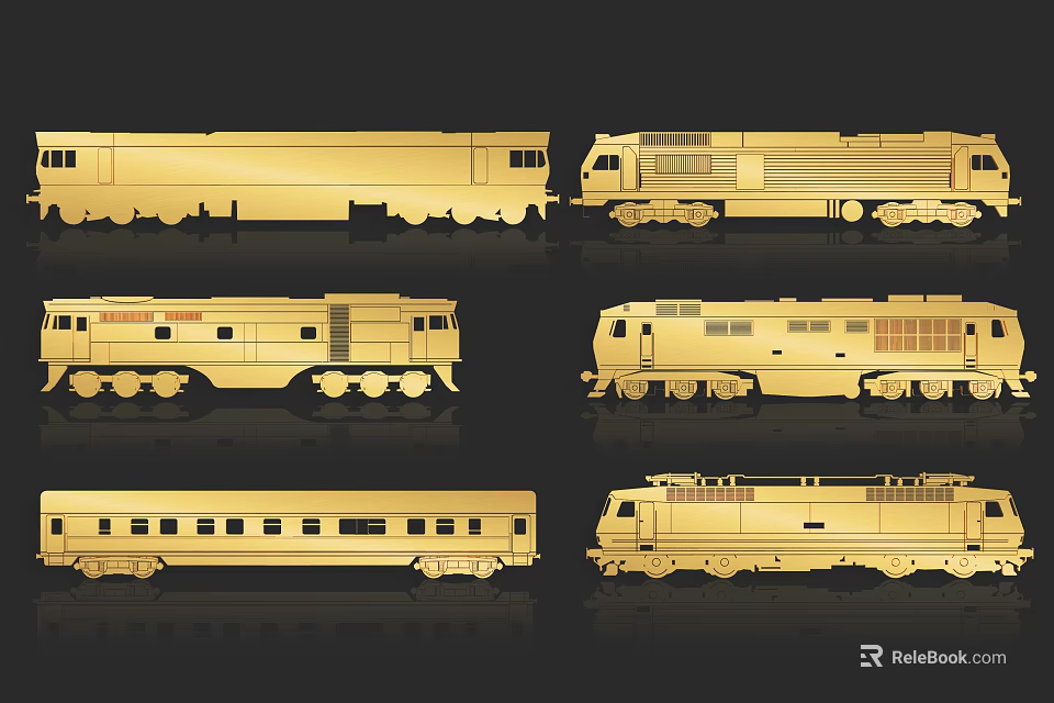 Gold Train Models Wall Decor With Various Styles And Designs 3d model
