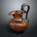 Antique Bronze Vessel With Dragon Handle Floral Spout And Patina Finish