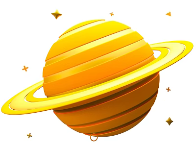 Vibrant Striped Yellow Planet with Ring and Surrounding Golden Stars 3d model