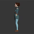3D Female Character In Blue Outfit With Brown Belt And Brown Shoes Standing Pose