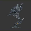 Blue Futuristic Mech Game and Movie Character with Detailed Mechanical Armor and Weapons