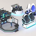 Modern VR Amusement Equipment With Various Interactive Seats And Blue Lighting Effects 3d model