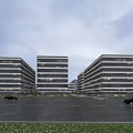 Modern Office Buildings With Glass Facades In City Landscape With Cars And Trees