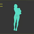 Woman Smiling While Holding Blue Items Wearing Black Shorts And Pink Sneakers On Gray Background