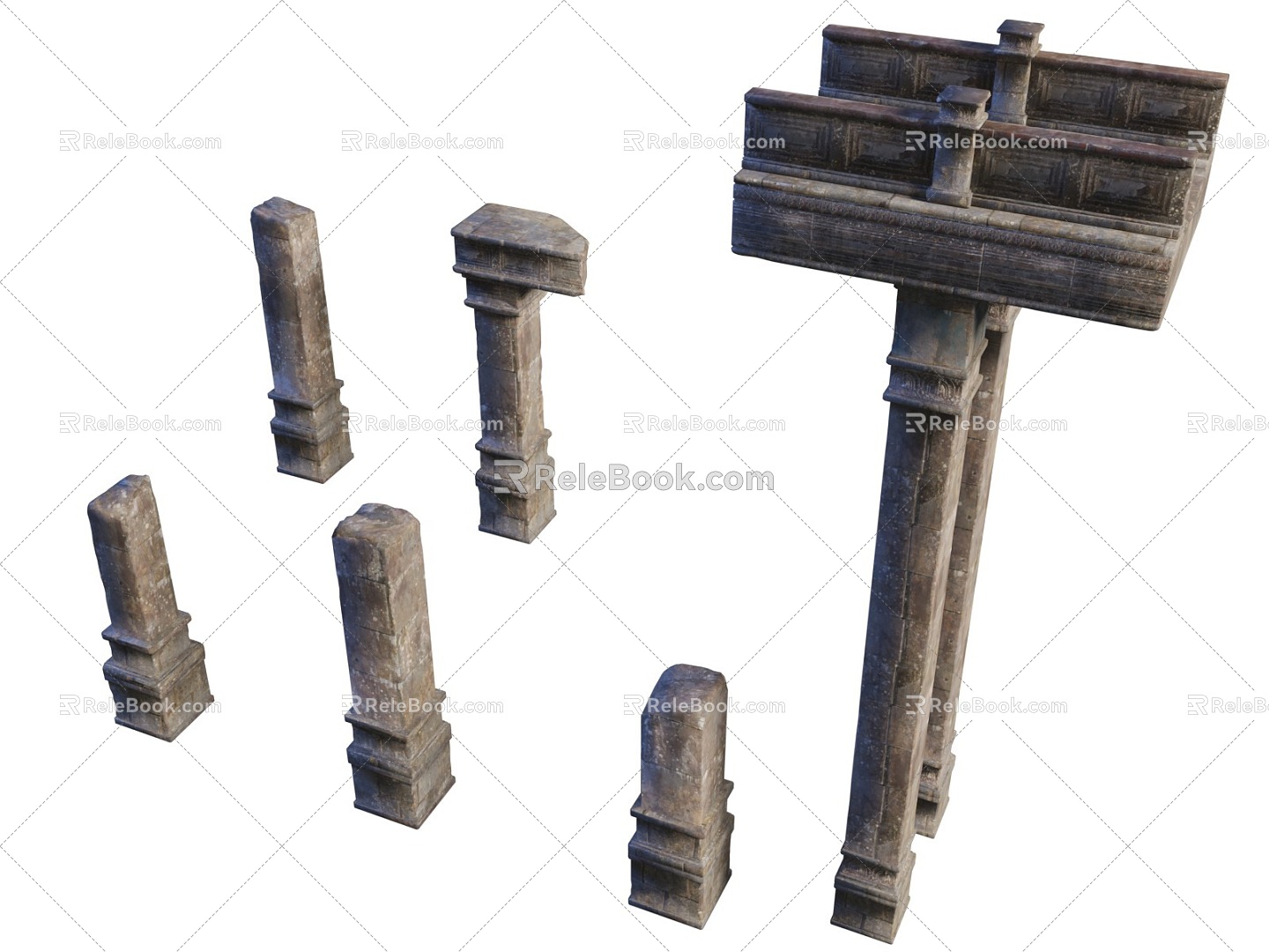 Ancient style stone balustrade European style stone pillar medieval style European pillar 3d model