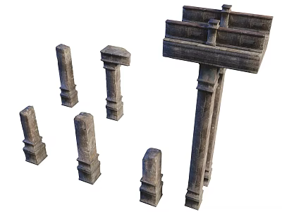 Decorative Stone Columns Architectural Components With Various Sizes And Classic Design Styles 3d model