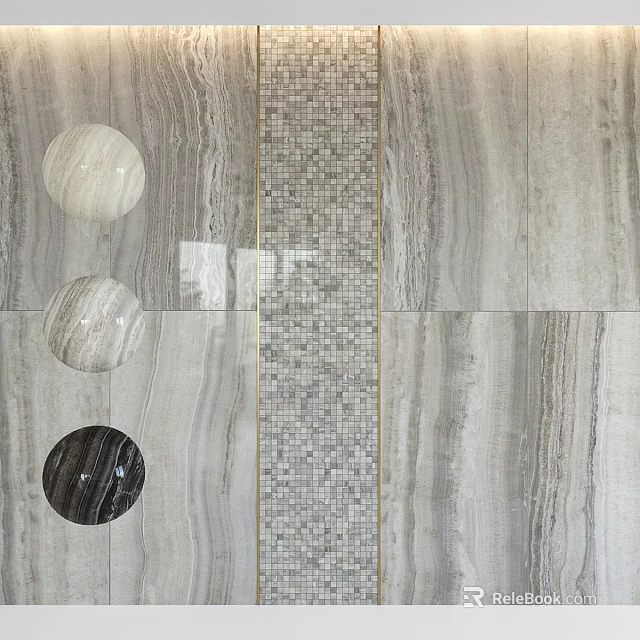 Elegant Modern Kitchen Wall Components With Marble Texture Circular Decorations And Mosaic Inlays 3d model
