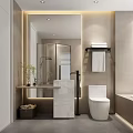 Modern Bathroom Interior With Large Mirror Marble Vanity Toilet And Bathtub