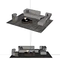Modern Neutral L Shaped Sofa And Round Coffee Table Set With Area Rug 3d model