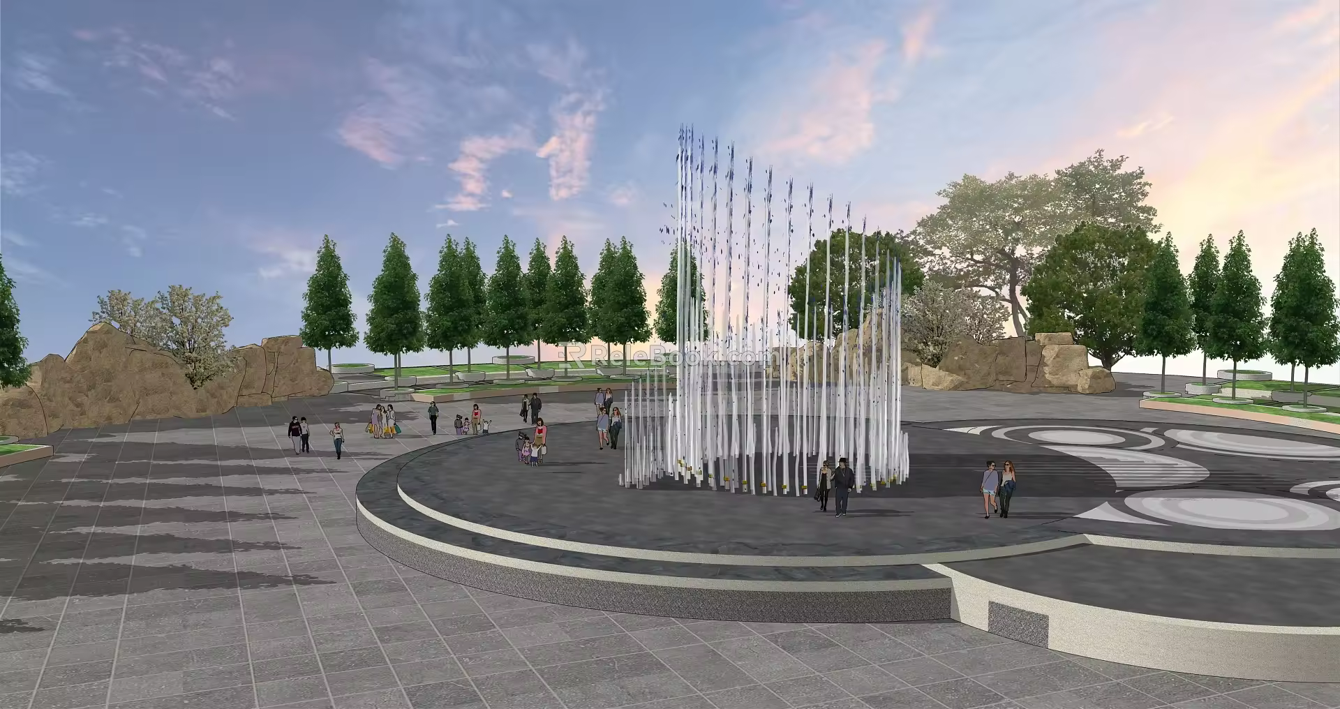 Modern Fountain Square Fountain Art Device Dry Spray Spring Water Scene Fountain Water Modeling 3d model