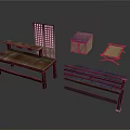 Vintage Wooden Furniture Collection With Bench Table Cabinet And Screen