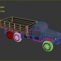 Vintage Truck With Blue Cargo Bed And Silver Cab Featuring Six Wheels Retro Design