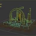Ancient Stone Architecture Featuring Arched Design Stone Pillars And Golden Central Structure