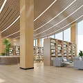 Modern Library Aesthetic Interior Design With Bookshelves Sofas And Plants