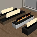 Modern Linear Fireplace Designs with Flames in Various Materials and Colors 3d model