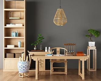 New Chinese Style Desk and Chair 3d model