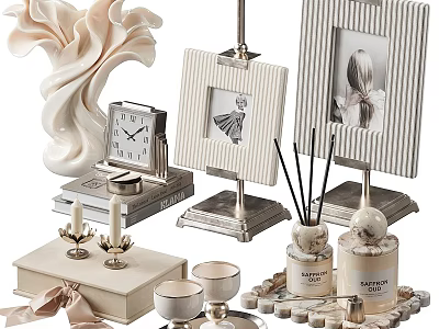 Elegant Decorative Ornament Set With Photo Frames Clock Scented Diffuser Candles And Figurine 3d model