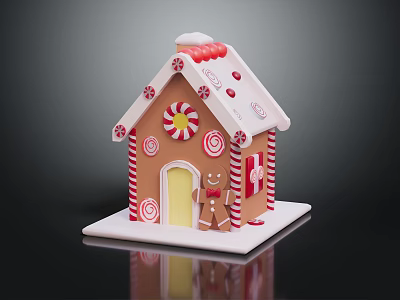 Festive Gingerbread House With Candy Decorations Peppermint Sticks And Gingerbread Man 3d model