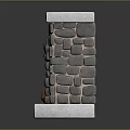 Stone Fireplace with Gray Stone Construction Arched Opening and Logs on White Base 3d model