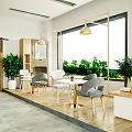 Cozy Cafe Interior With Golden Retriever In Blue Collar Wooden Counter And Decorative Wall