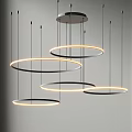 Modern Hanging Chandelier With Multiple Circular LED Rings Sleek Design 3d model