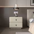Modern Bedroom Bedside Table With Two Drawers Decorative Figurine And Hanging Lamp