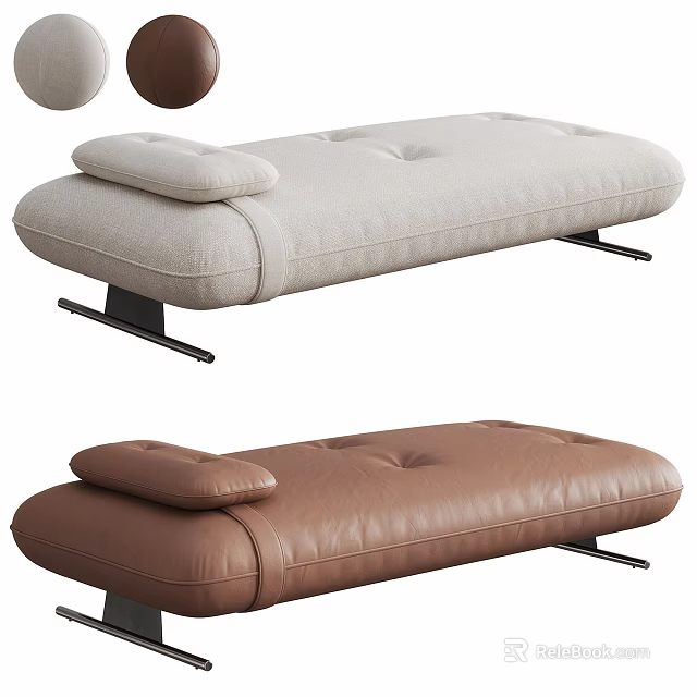 Sleek Modern Bedroom Bench Design With Beige Fabric And Brown Leather 3d model 