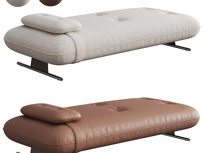 Sleek Modern Bedroom Bench Design With Beige Fabric And Brown Leather 3d model