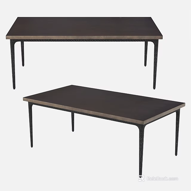 Two Modern Dark Tabletop Dining Tables With Sleek Black Thin Legs Design 3d model