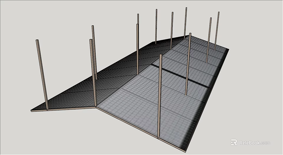 Modern Ceiling Design With Grid Structure And Supporting Poles For Interior Space 3d model