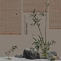 Natural Background Wall Decor With Bamboo Blinds Bamboo Plants And Stones
