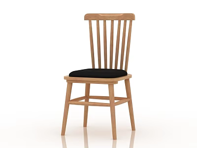 Wooden Dining Chair With Black Padded Seat And Slatted Backrest Design 3d model