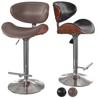 Stylish Leather Bar Stools With Wooden Accents And Metal Adjustable Footrest Base 3d model