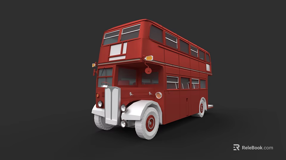 Red Double Decker Bus With Classic Design And White Accents On Black Background 3d model 