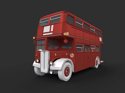 Red Double Decker Bus With Classic Design And White Accents On Black Background 3d model
