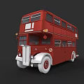 Red Double Decker Bus With Classic Design And White Accents On Black Background