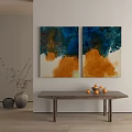 Vibrant Abstract Paintings With Blue Orange And White Fluid Colors For Interior Decor