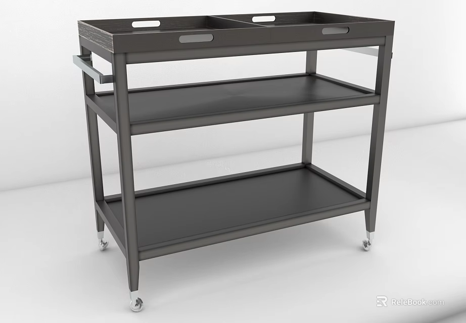 Sturdy Metal Serving Cart with Three Tiers Handles and Rolling Wheels 3d model 