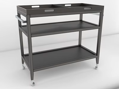 Sturdy Metal Serving Cart with Three Tiers Handles and Rolling Wheels 3d model