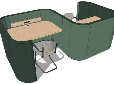 Modern Office Desk With Green Partition And Wooden Tabletop For Cubicle Workspace 3d model
