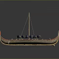 Traditional Wooden Boat With Red Carved Bow Blue Barrels And Curved Stern Ornament